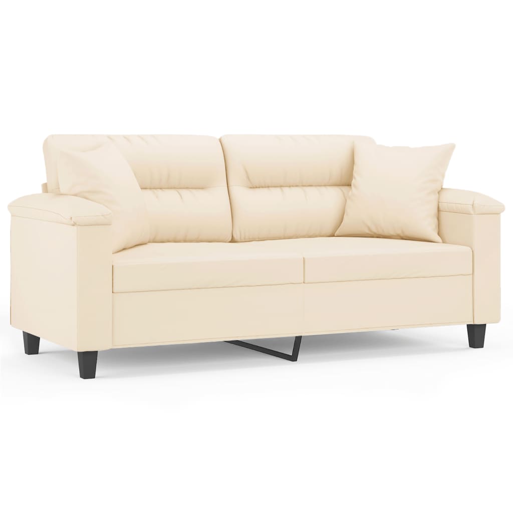 Canapé 2 places avec oreillers beige 140 cm tissu microfibre - XIOS