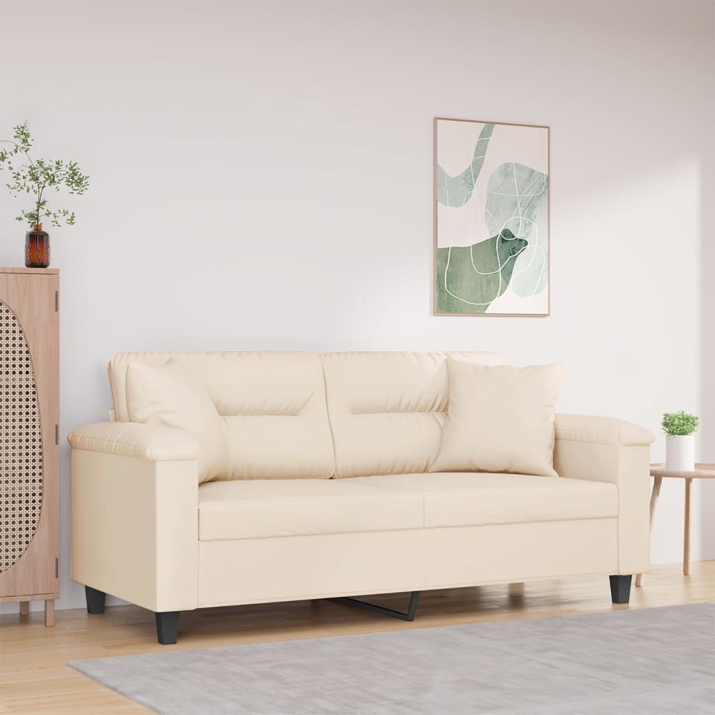 Canapé 2 places avec oreillers beige 140 cm tissu microfibre - XIOS