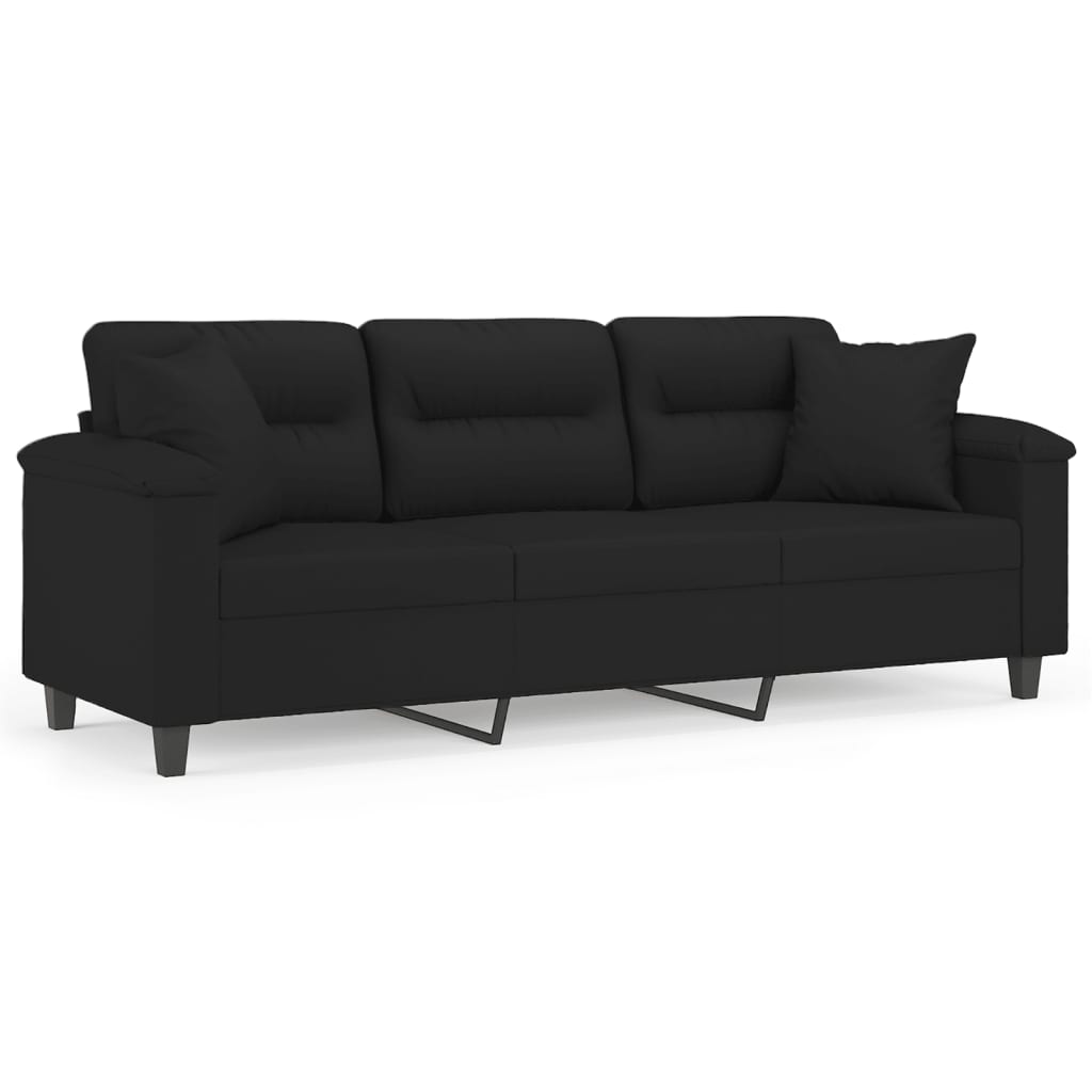 Canapé 3 places avec oreillers noir 180 cm tissu microfibre - XIOS
