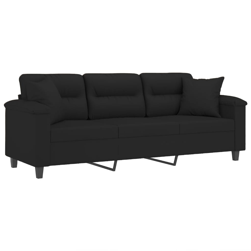 Canapé 3 places avec oreillers noir 180 cm tissu microfibre - XIOS