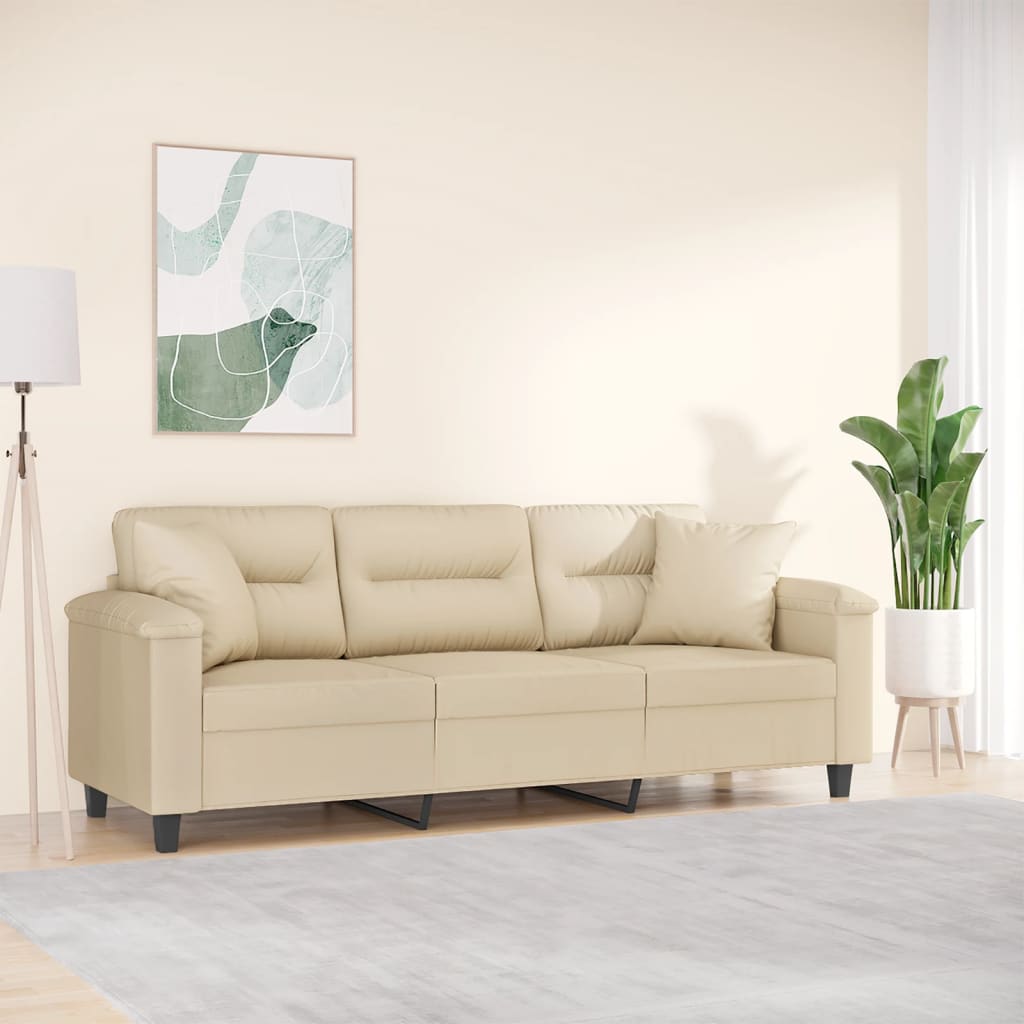 Canapé 3 places avec oreillers crème 180 cm tissu microfibre - XIOS