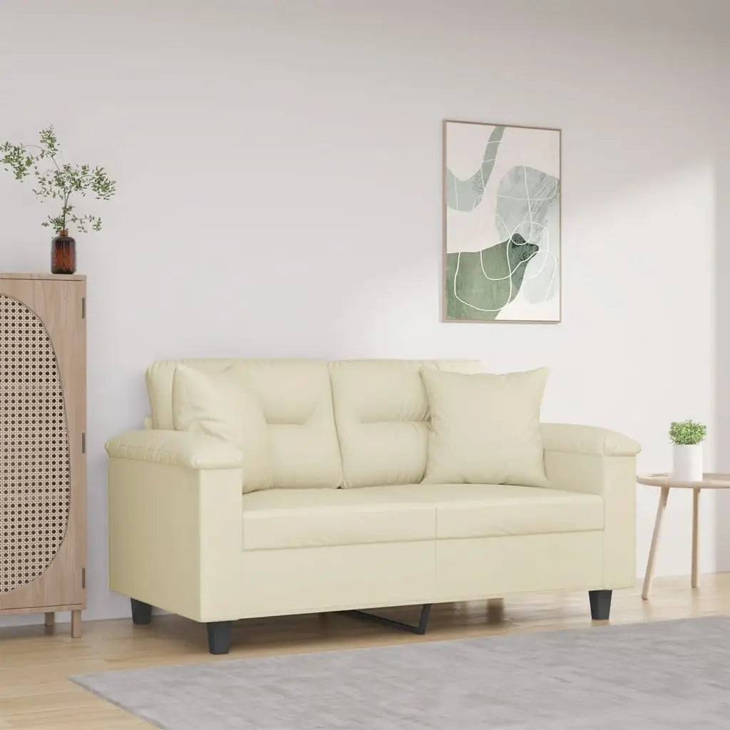 Canapé 2 places avec oreillers crème 120 cm similicuir - XIOS