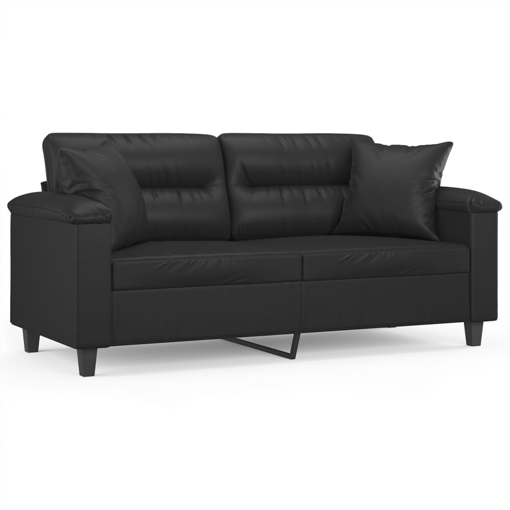Canapé 2 places avec oreillers décoratifs noir 140cm similicuir - XIOS