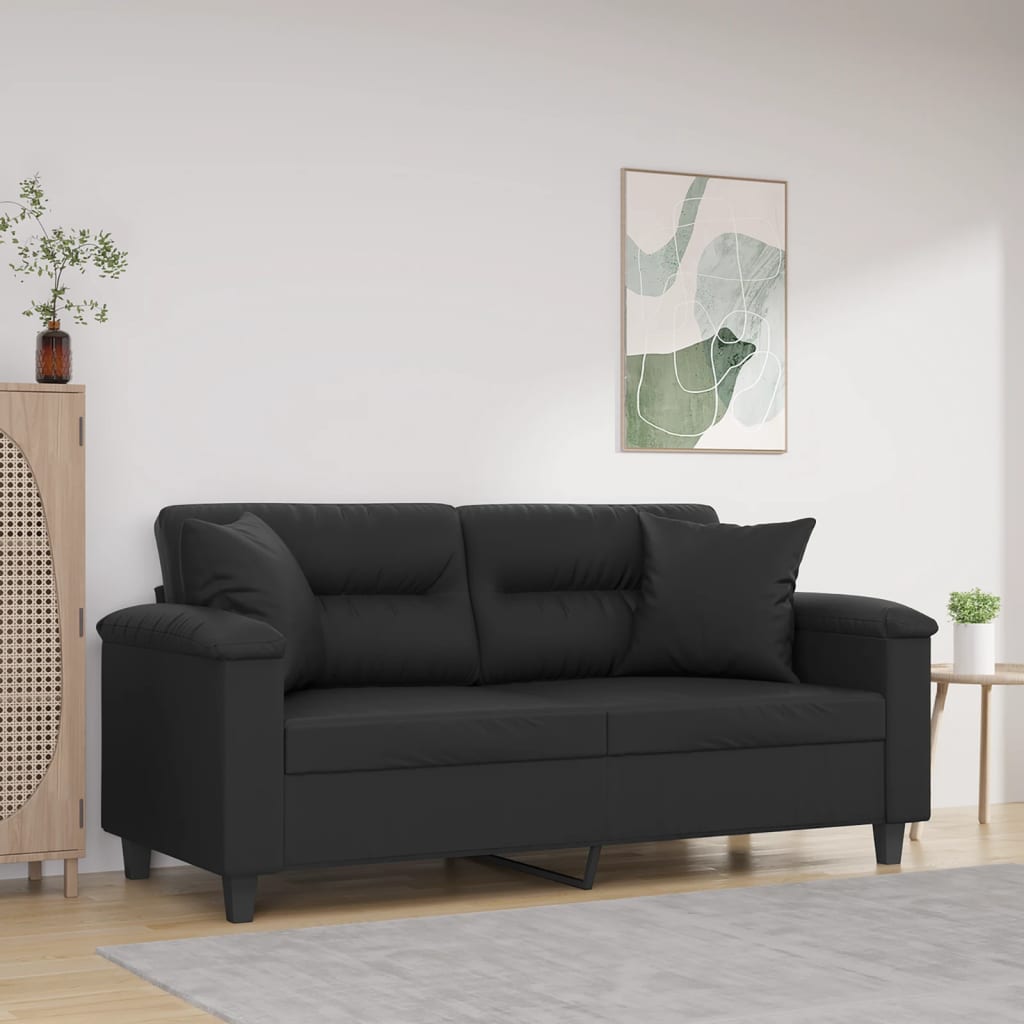 Canapé 2 places avec oreillers décoratifs noir 140cm similicuir - XIOS