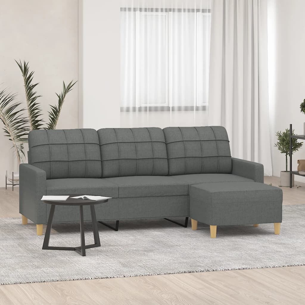 Canapé à 3 places avec repose-pieds Gris foncé 180 cm Tissu - XIOS