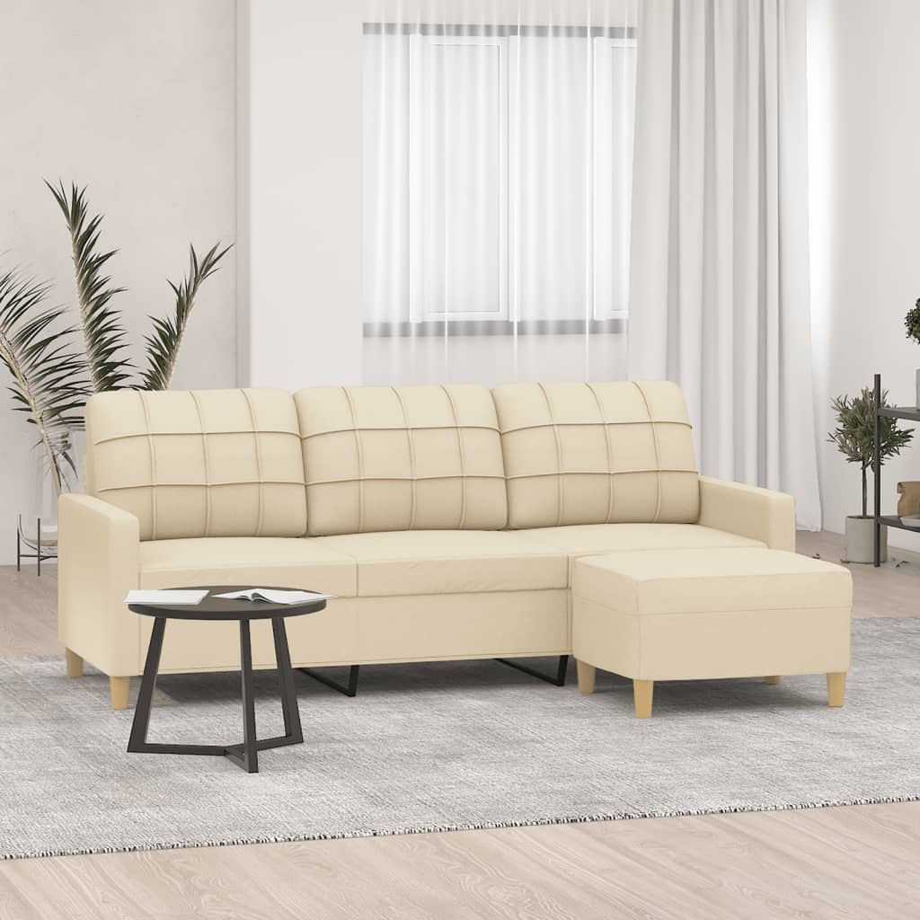 Canapé à 3 places avec repose-pieds Crème 180 cm Tissu - XIOS