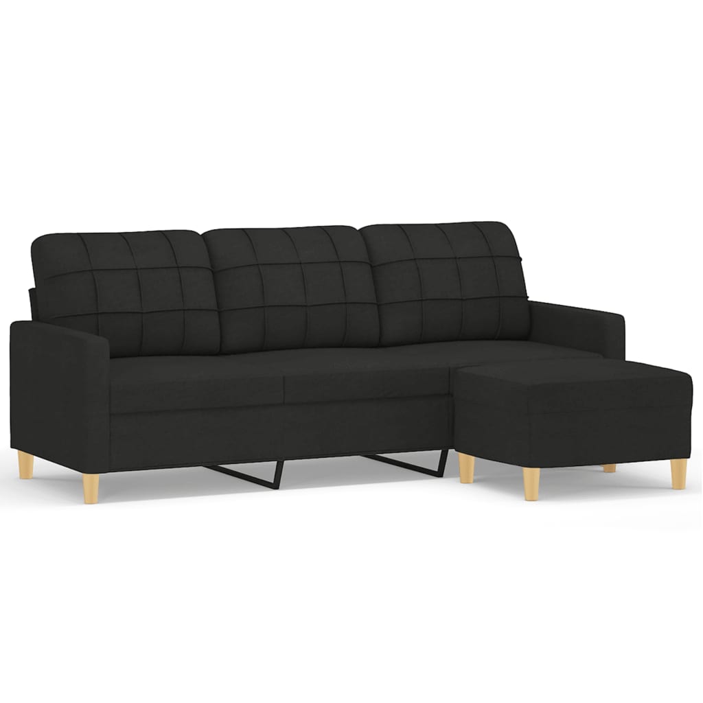 Canapé à 3 places avec repose-pieds Noir 180 cm Tissu - XIOS