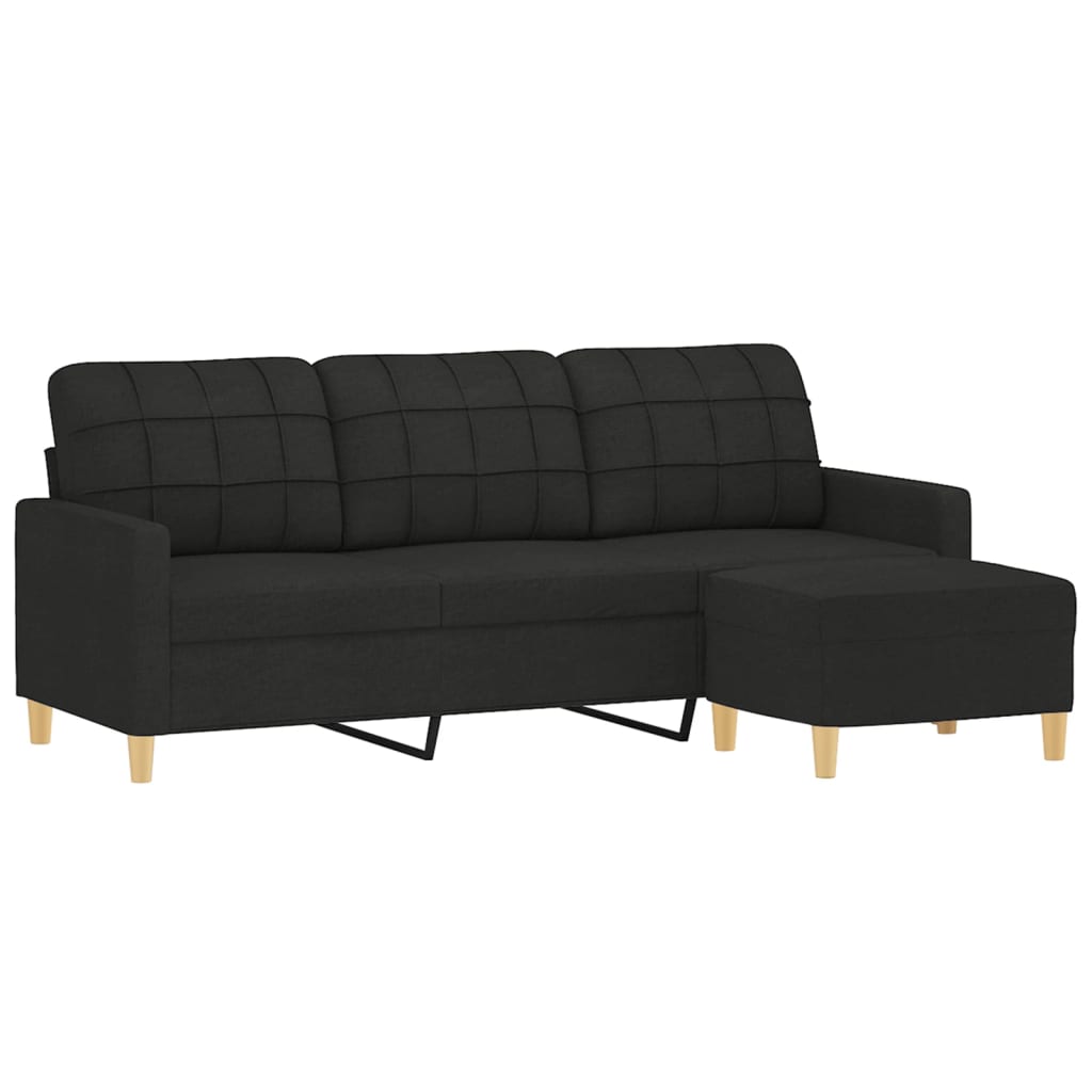 Canapé à 3 places avec repose-pieds Noir 180 cm Tissu - XIOS