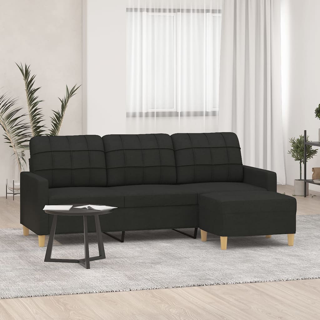 Canapé à 3 places avec repose-pieds Noir 180 cm Tissu - XIOS