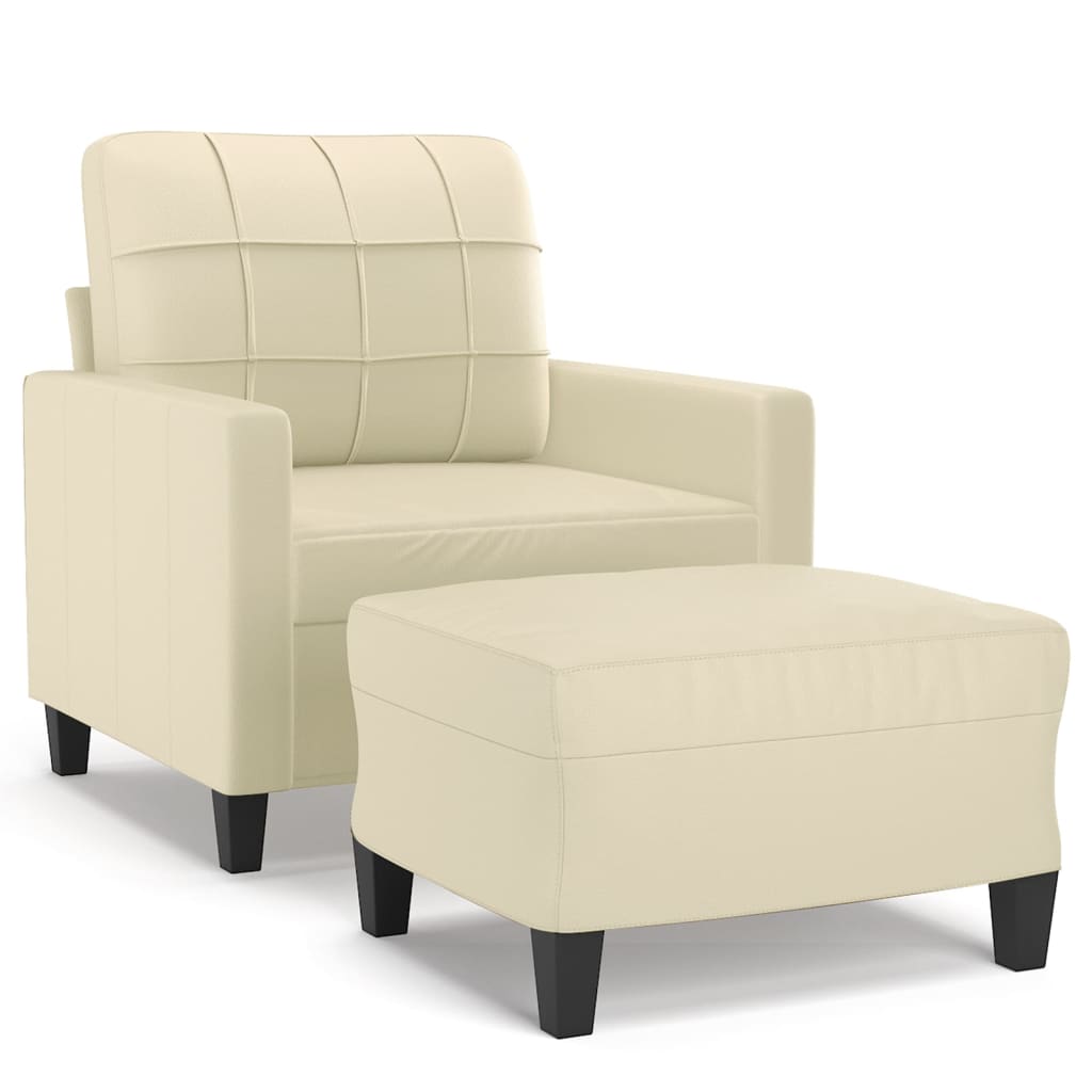 Fauteuil avec repose-pied Crème 60 cm Similicuir
