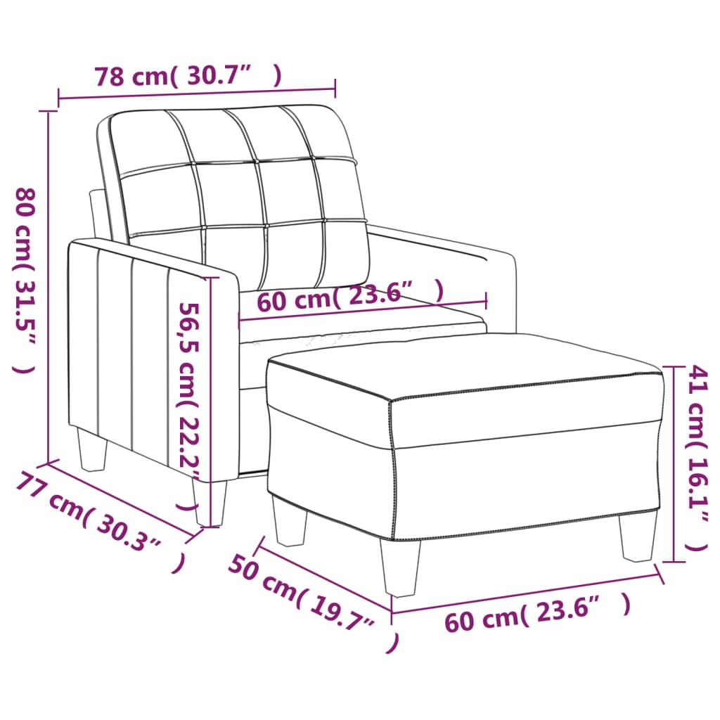 Fauteuil avec repose-pied Crème 60 cm Similicuir