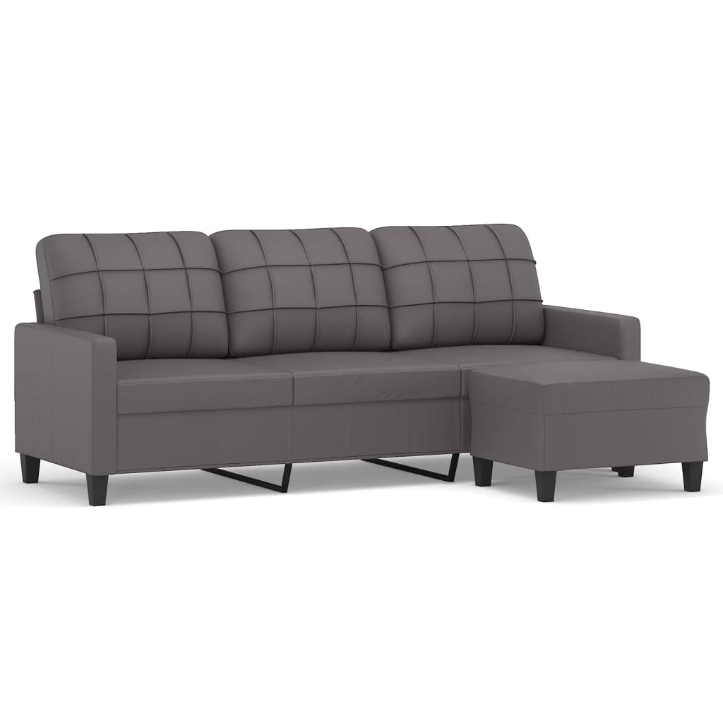 Canapé à 3 places avec repose-pieds Gris 180 cm Similicuir - XIOS