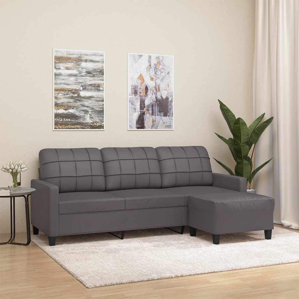 Canapé à 3 places avec repose-pieds Gris 180 cm Similicuir - XIOS