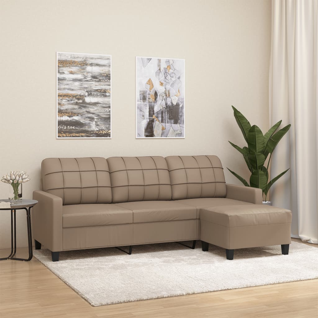 Canapé à 3 places avec repose-pieds Cappuccino 180cm Similicuir - XIOS