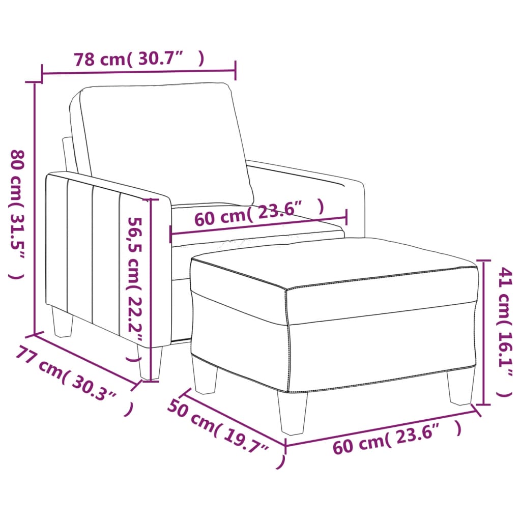 Fauteuil avec repose-pied Crème 60 cm Similicuir - XIOS