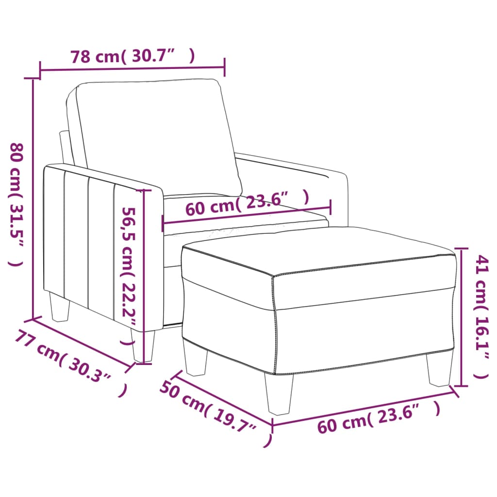 Fauteuil avec repose-pied Gris 60 cm Similicuir