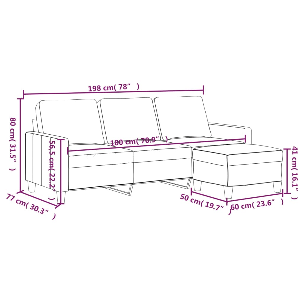 Canapé à 3 places avec repose-pieds Noir 180 cm Similicuir - XIOS