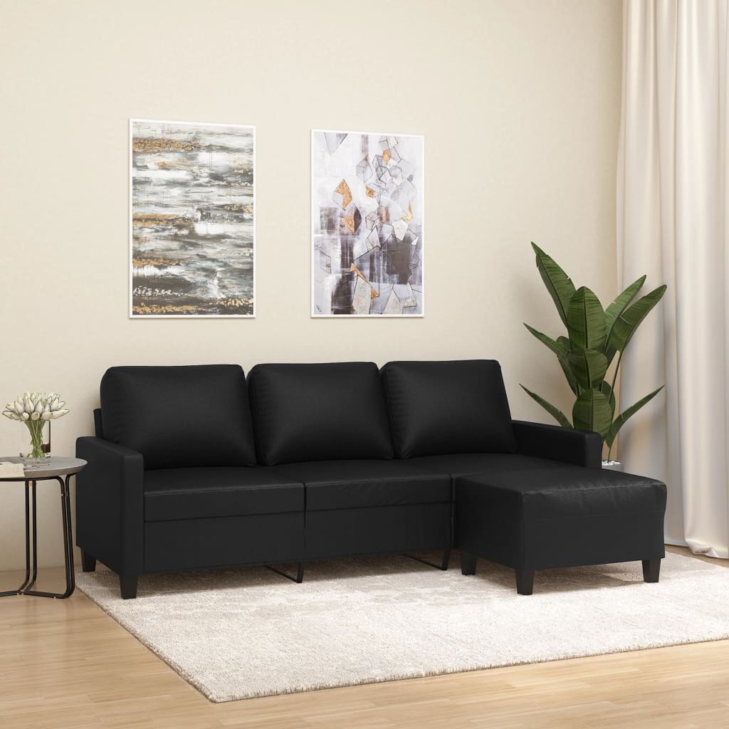 Canapé à 3 places avec repose-pieds Noir 180 cm Similicuir - XIOS