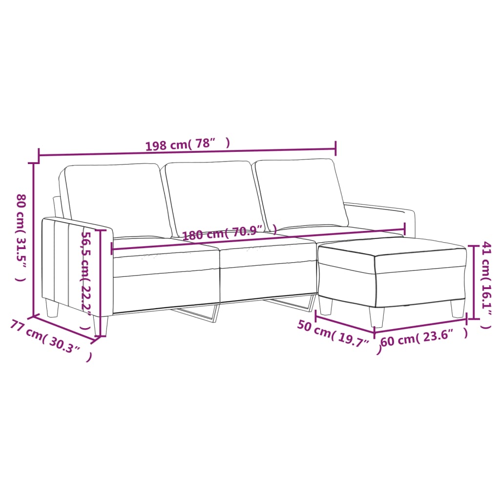 Canapé à 3 places avec repose-pieds Crème 180 cm Similicuir - XIOS