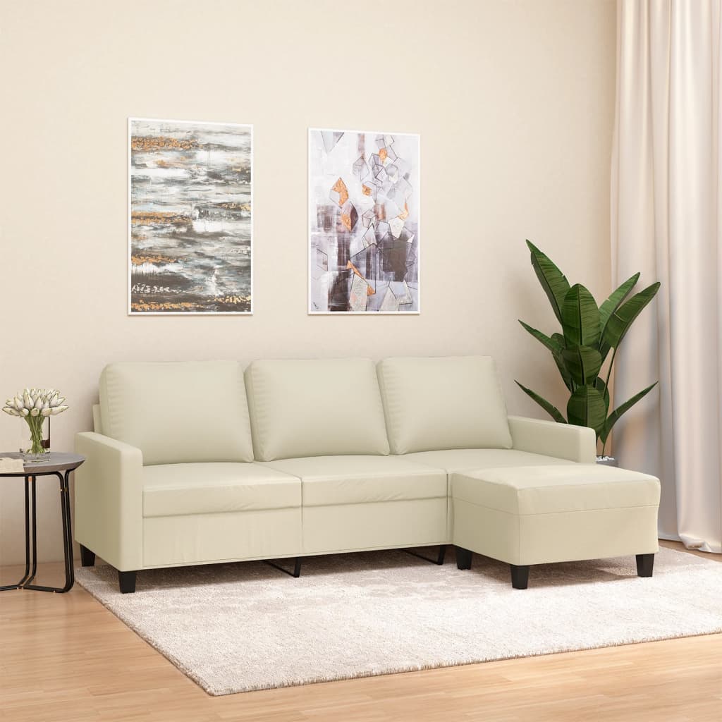 Canapé à 3 places avec repose-pieds Crème 180 cm Similicuir - XIOS