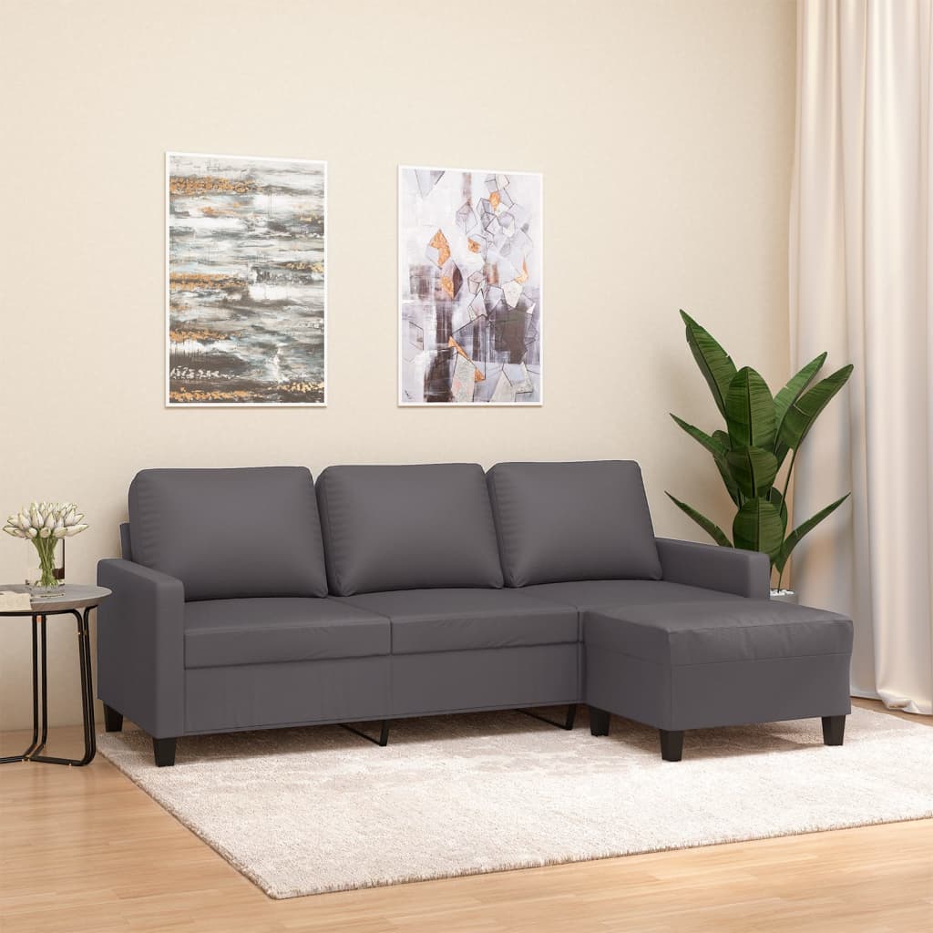 Canapé à 3 places avec repose-pieds Gris 180 cm Similicuir - XIOS