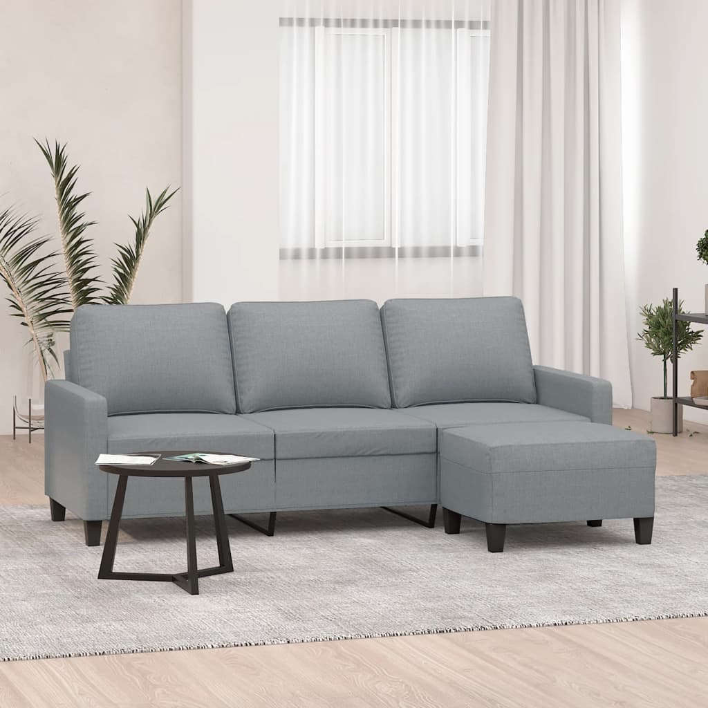 Canapé à 3 places avec repose-pieds Gris clair 180 cm Tissu - XIOS