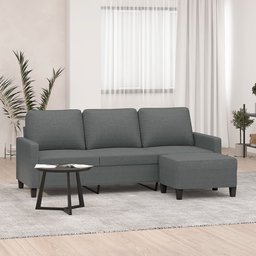 Canapé à 3 places avec repose-pieds Gris foncé 180 cm Tissu - XIOS