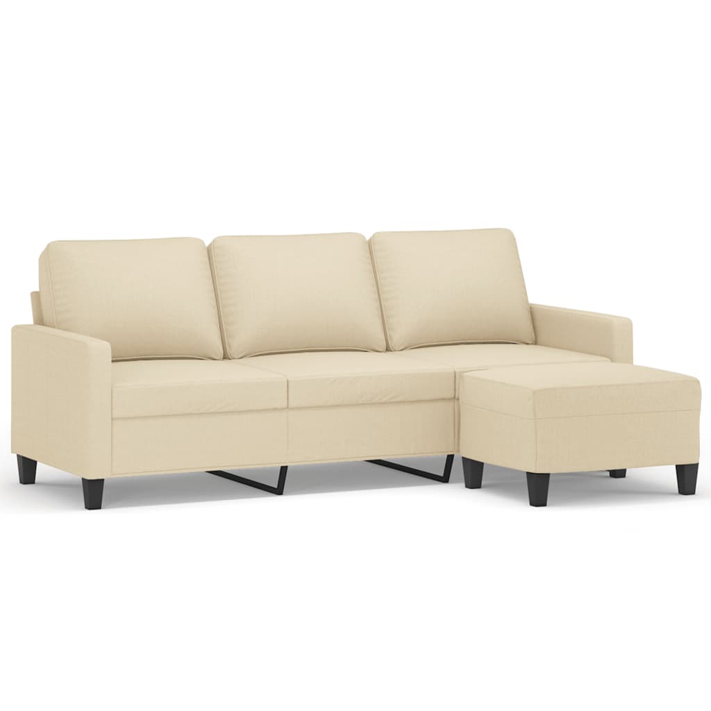 Canapé à 3 places avec repose-pieds Crème 180 cm Tissu