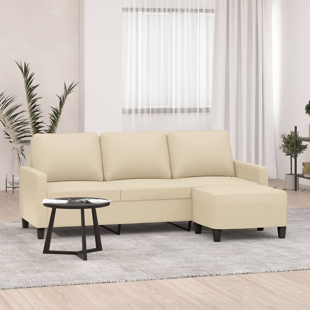 Canapé à 3 places avec repose-pieds Crème 180 cm Tissu