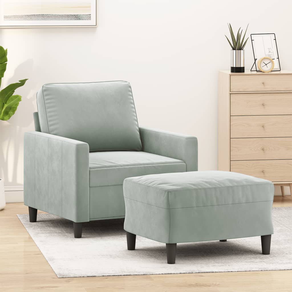 Fauteuil avec repose-pied Gris clair 60 cm Velours - XIOS