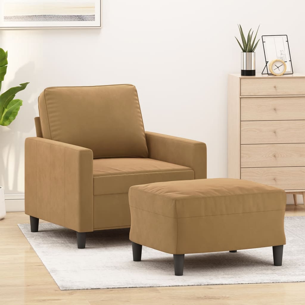 Fauteuil avec repose-pied Marron 60 cm Velours - XIOS