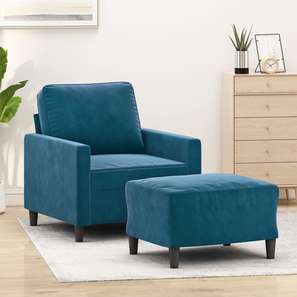 Fauteuil avec repose-pied Bleu 60 cm Velours - XIOS