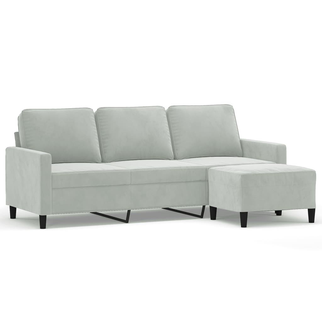 Canapé à 3 places avec repose-pieds Gris clair 180 cm Velours - XIOS