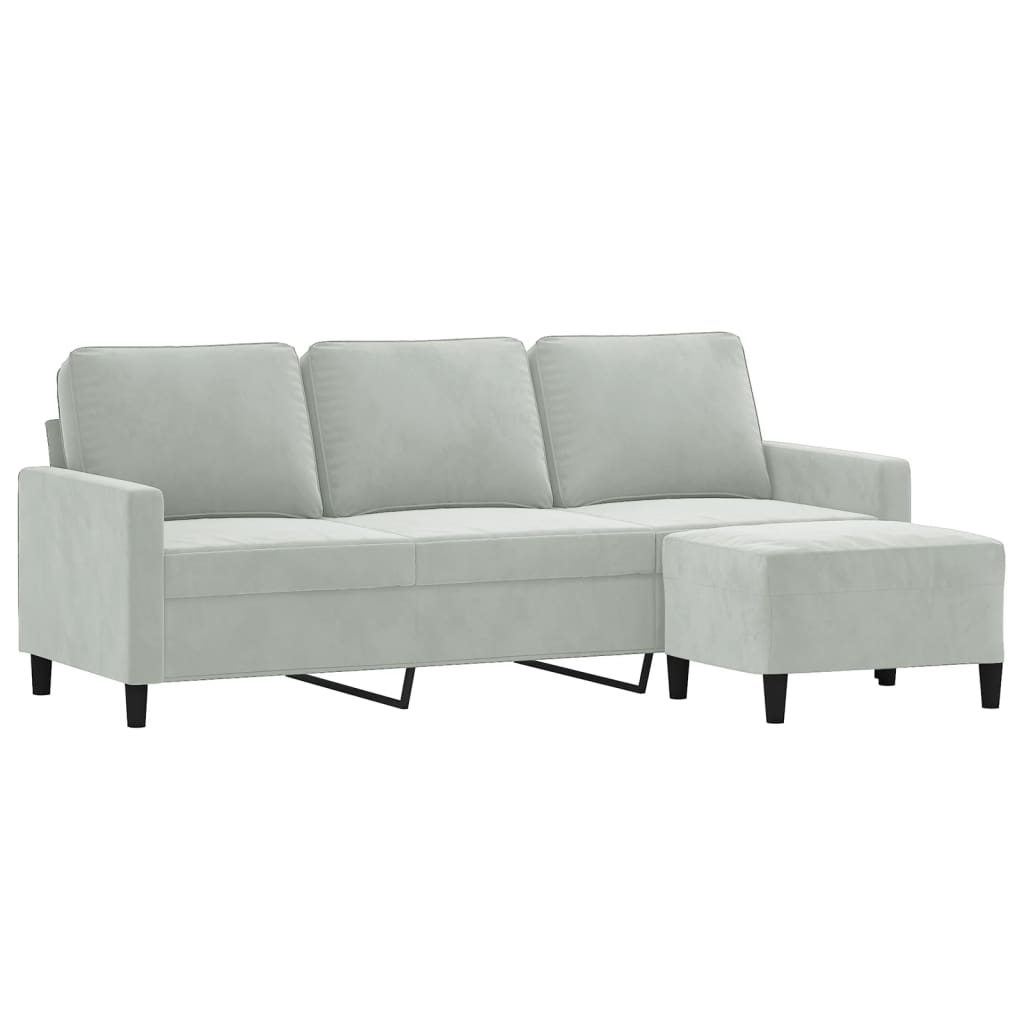 Canapé à 3 places avec repose-pieds Gris clair 180 cm Velours - XIOS