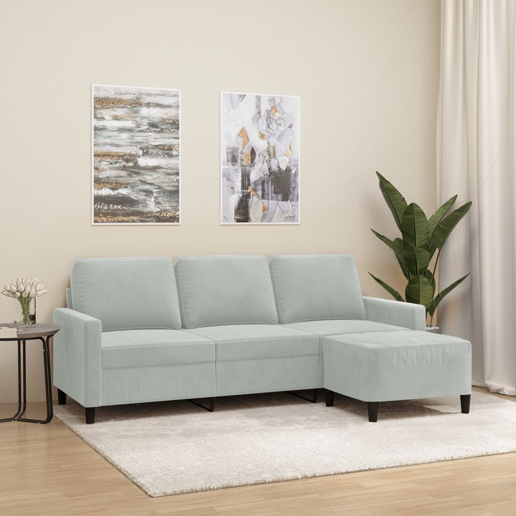 Canapé à 3 places avec repose-pieds Gris clair 180 cm Velours - XIOS