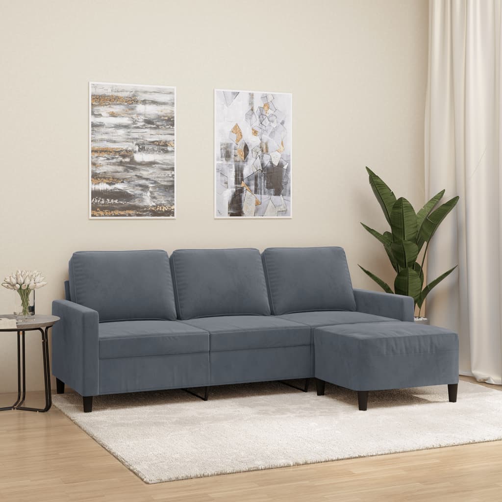 Canapé à 3 places avec repose-pieds Gris foncé 180 cm Velours - XIOS