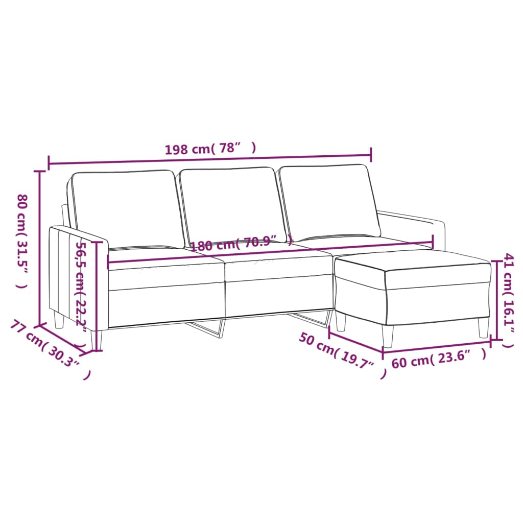 Canapé à 3 places avec repose-pieds Rose 180 cm Velours - XIOS