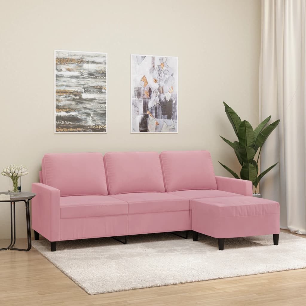 Canapé à 3 places avec repose-pieds Rose 180 cm Velours - XIOS