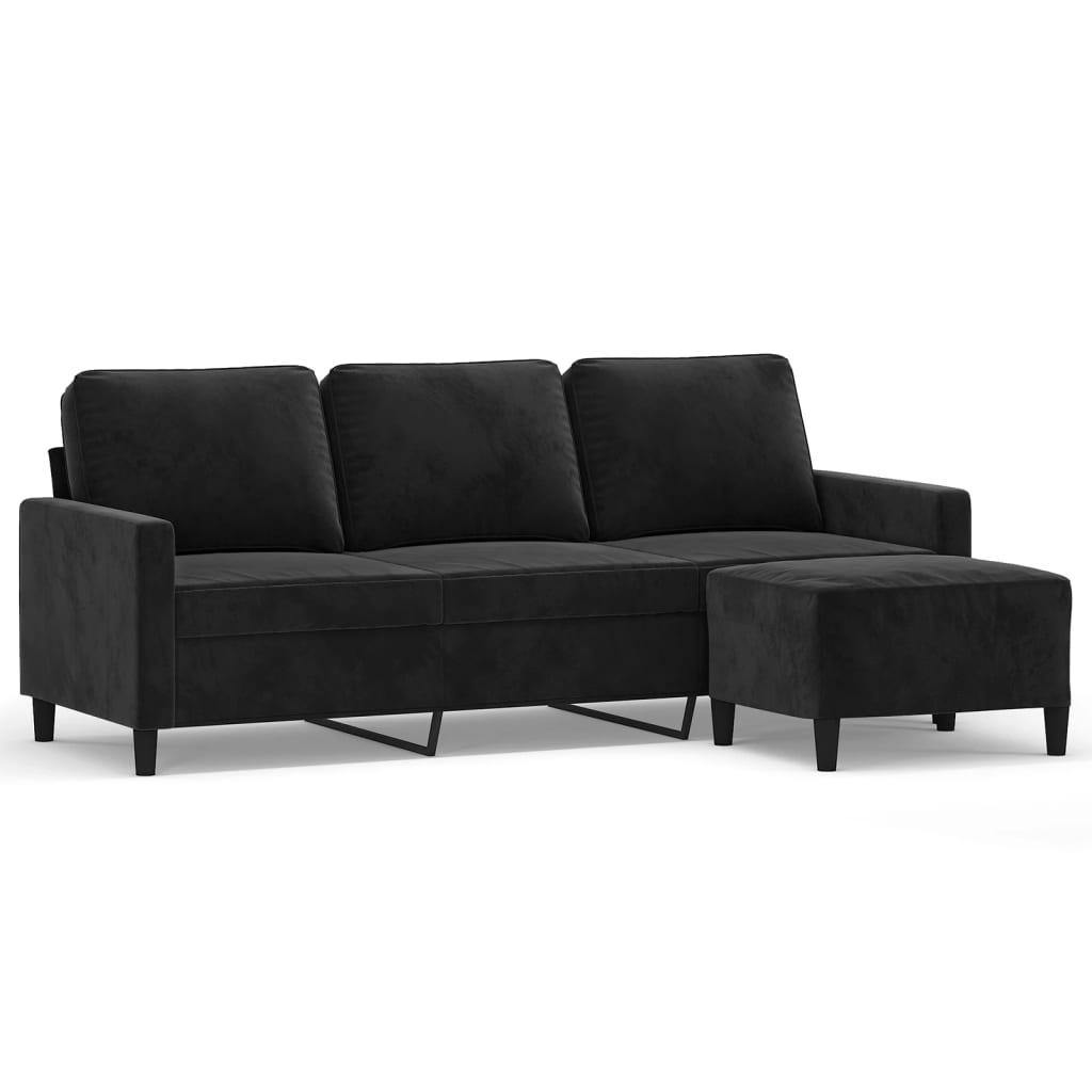 Canapé à 3 places avec repose-pieds Noir 180 cm Velours - XIOS