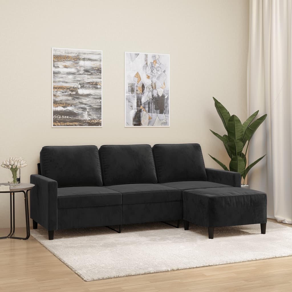 Canapé à 3 places avec repose-pieds Noir 180 cm Velours - XIOS