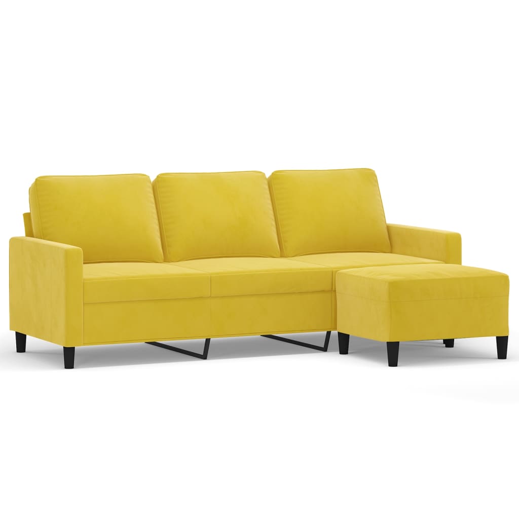 Canapé à 3 places avec repose-pieds jaune 180 cm velours - XIOS