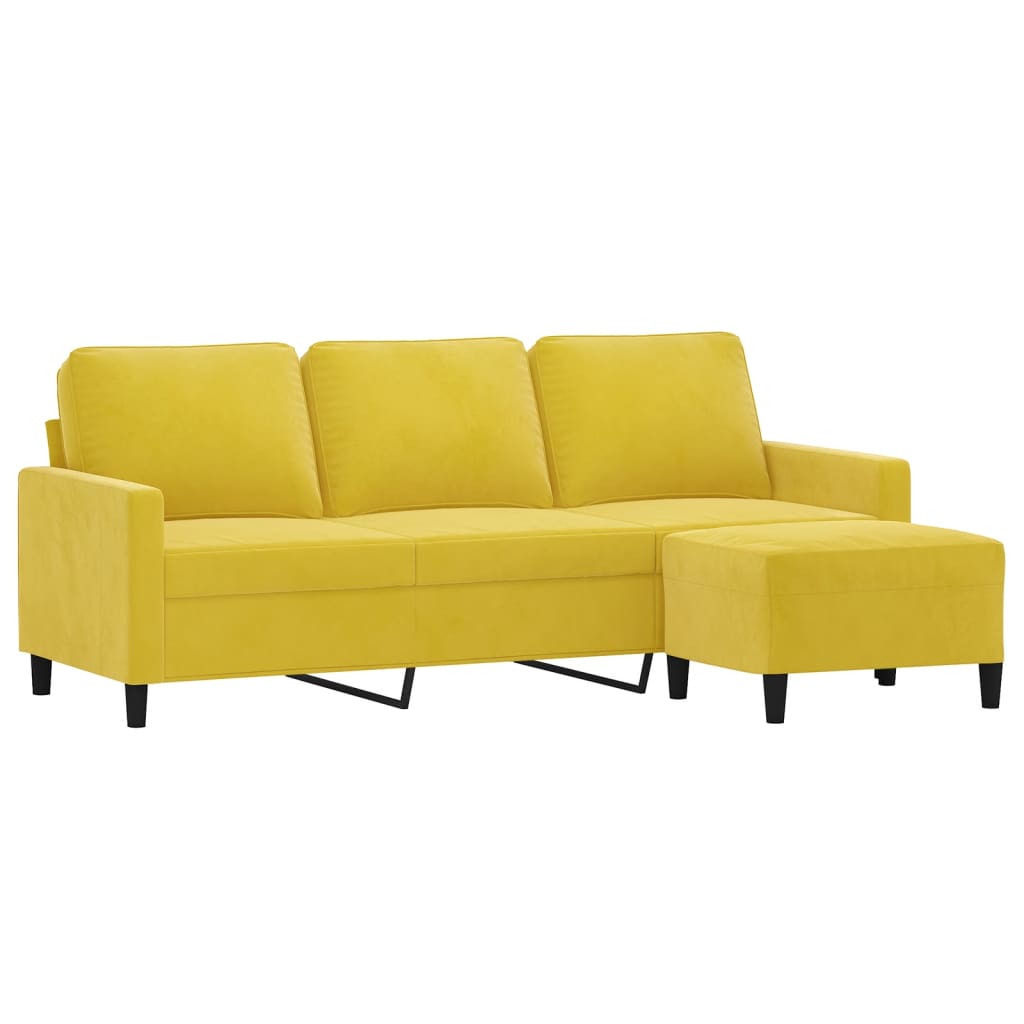 Canapé à 3 places avec repose-pieds jaune 180 cm velours - XIOS