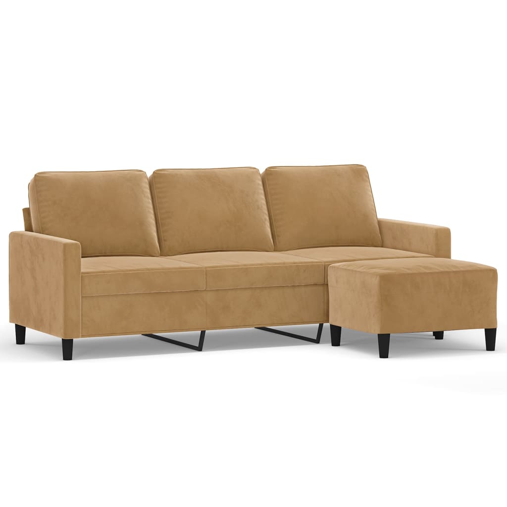 Canapé à 3 places avec repose-pieds Marron 180 cm Velours - XIOS
