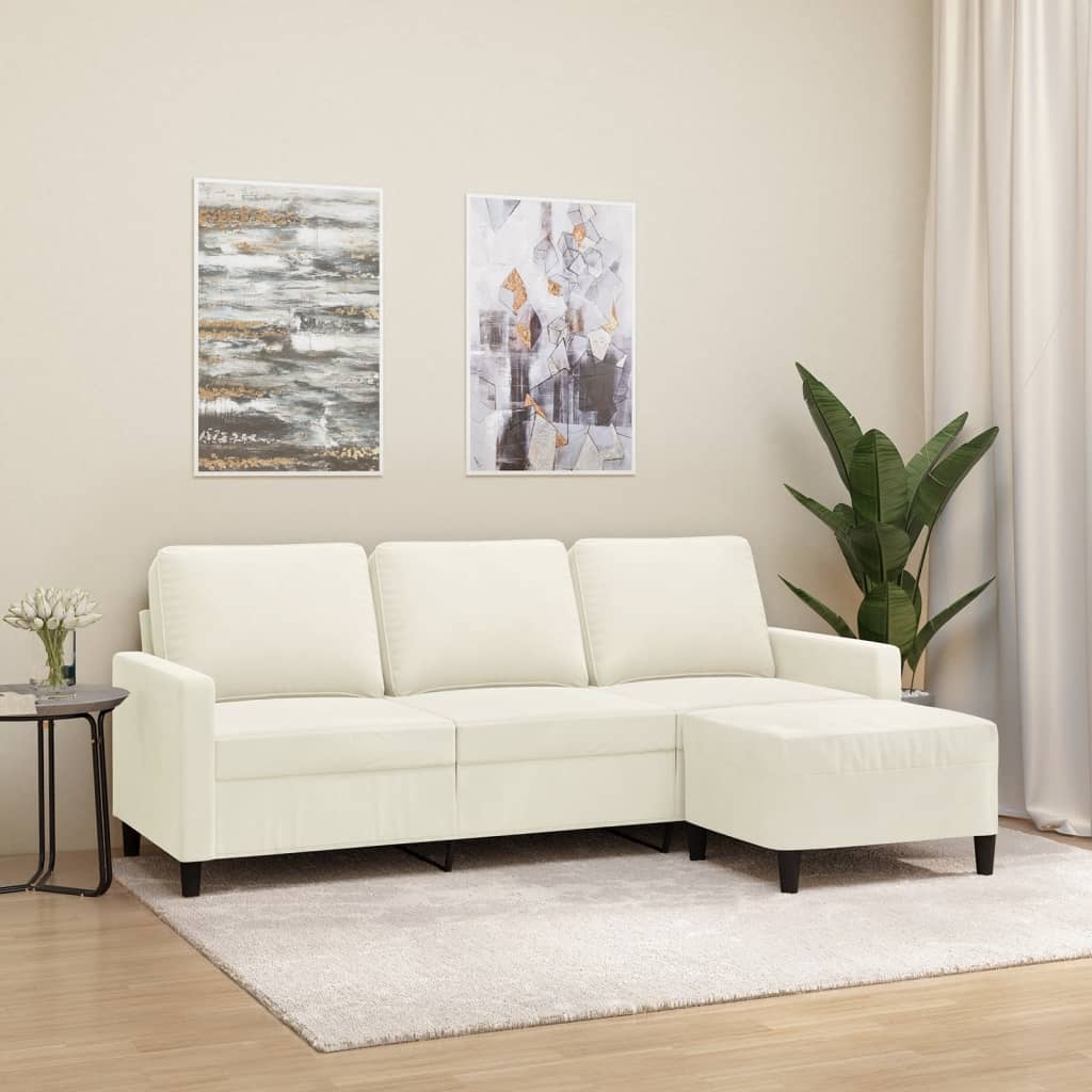 Canapé à 3 places avec repose-pieds Crème 180 cm Velours - XIOS