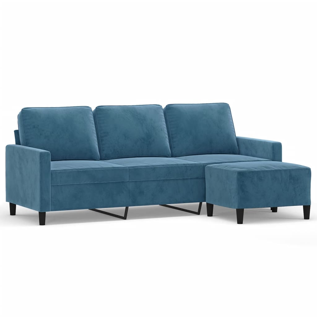 Canapé à 3 places avec repose-pieds Bleu 180 cm Velours - XIOS