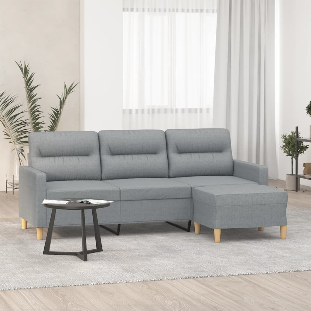 Canapé à 3 places avec repose-pieds Gris clair 180 cm Tissu - XIOS