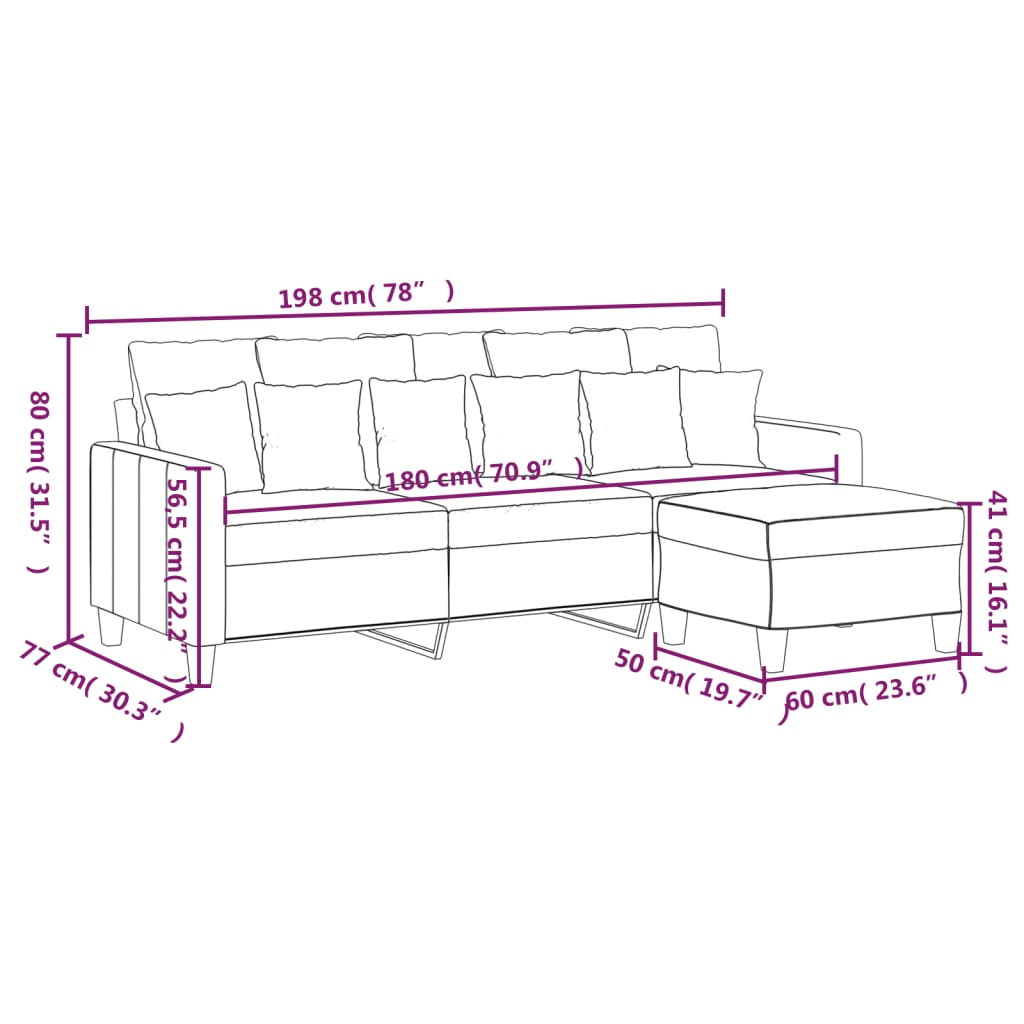 Canapé à 3 places avec repose-pieds Gris foncé 180 cm Tissu - XIOS