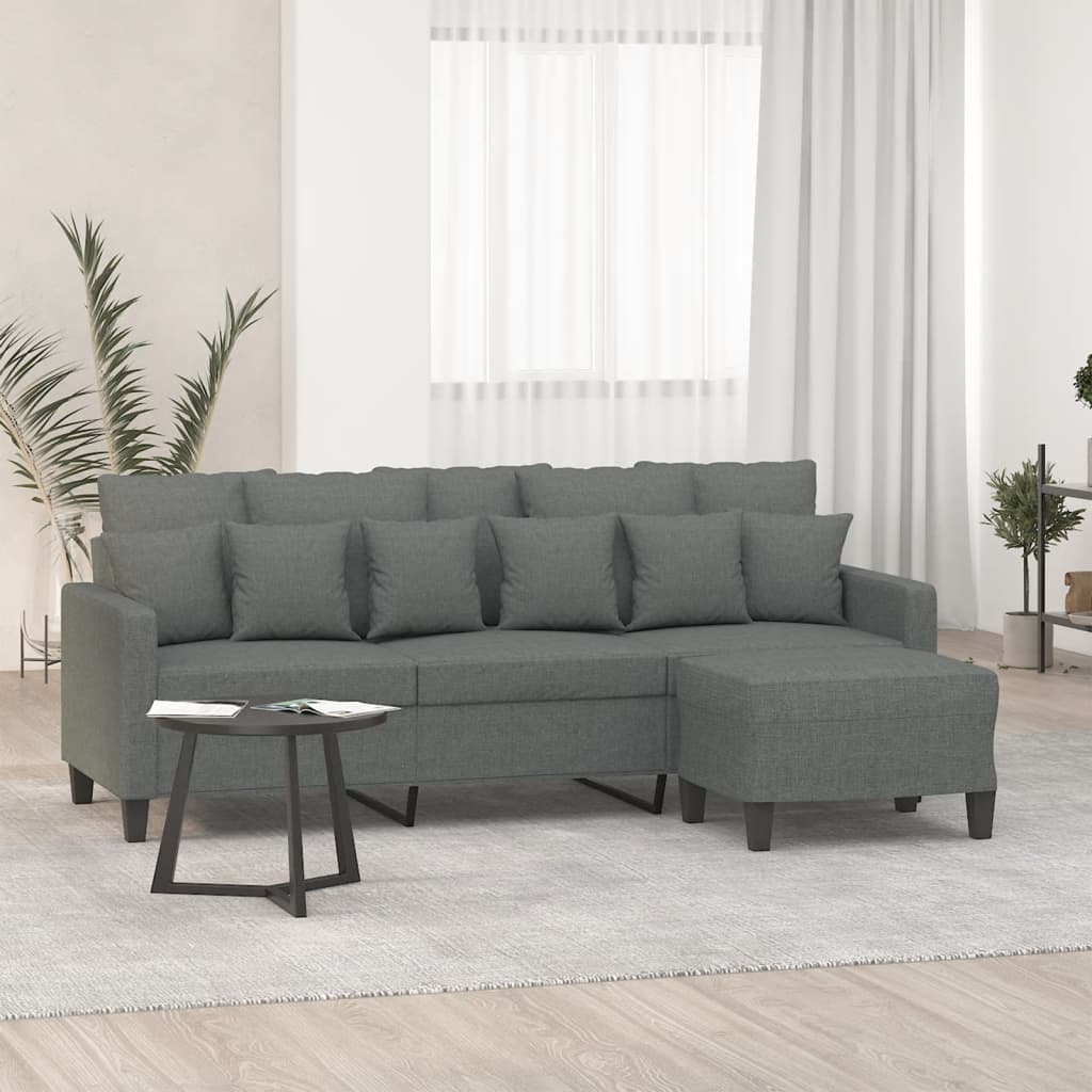 Canapé à 3 places avec repose-pieds Gris foncé 180 cm Tissu - XIOS