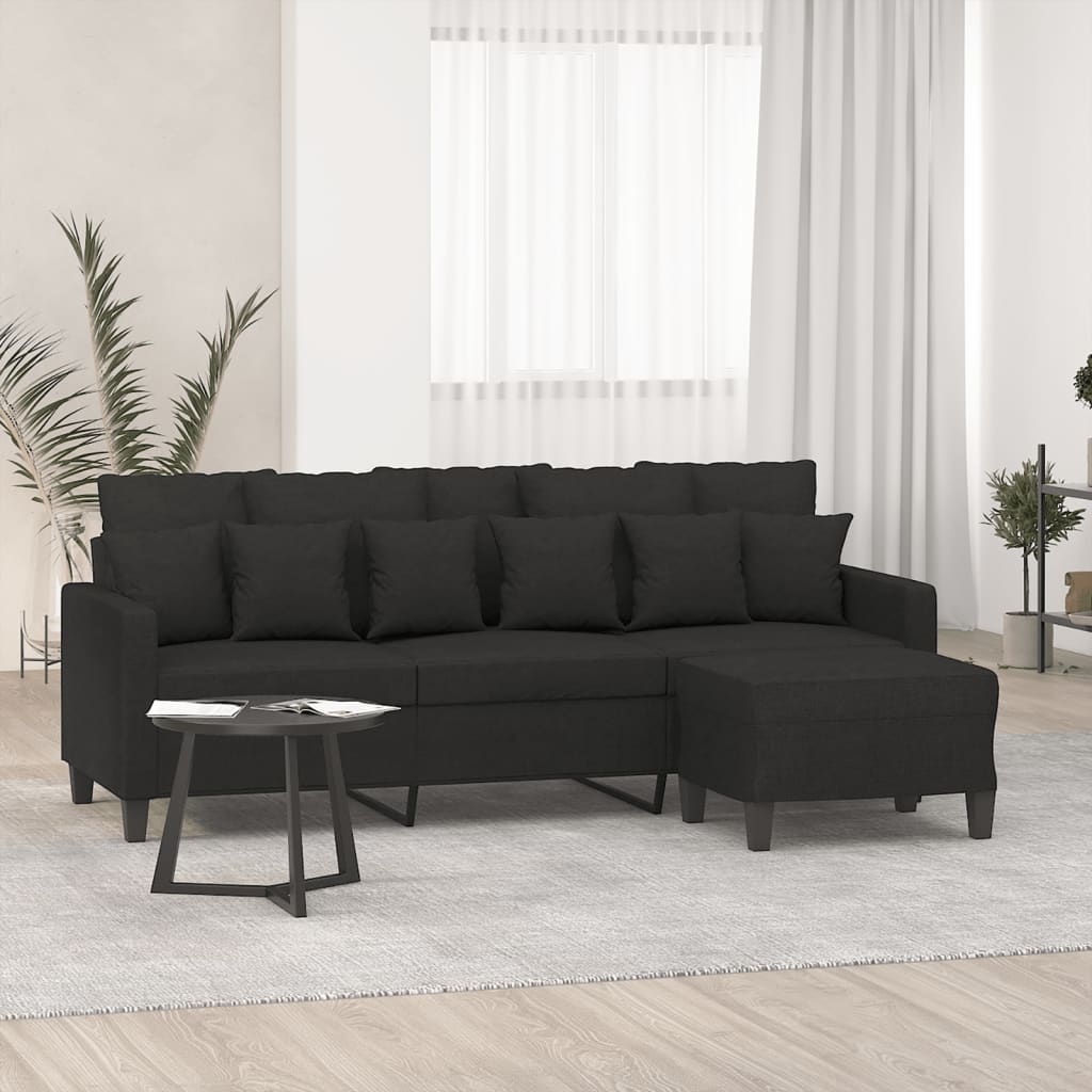 Canapé à 3 places avec repose-pieds Noir 180 cm Tissu - XIOS