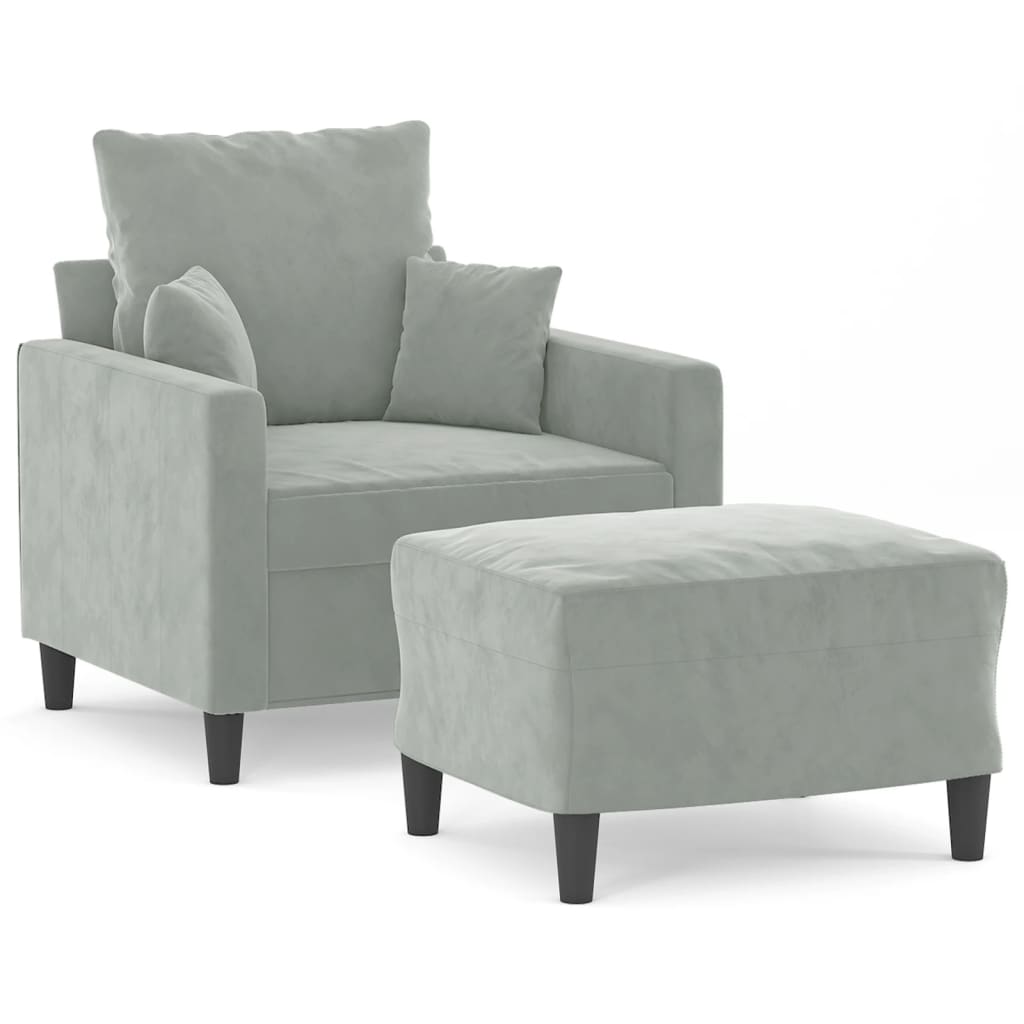 Fauteuil avec repose-pied Gris clair 60 cm Velours - XIOS